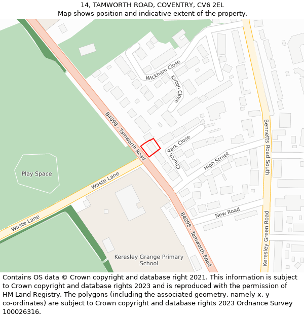 14, TAMWORTH ROAD, COVENTRY, CV6 2EL: Location map and indicative extent of plot