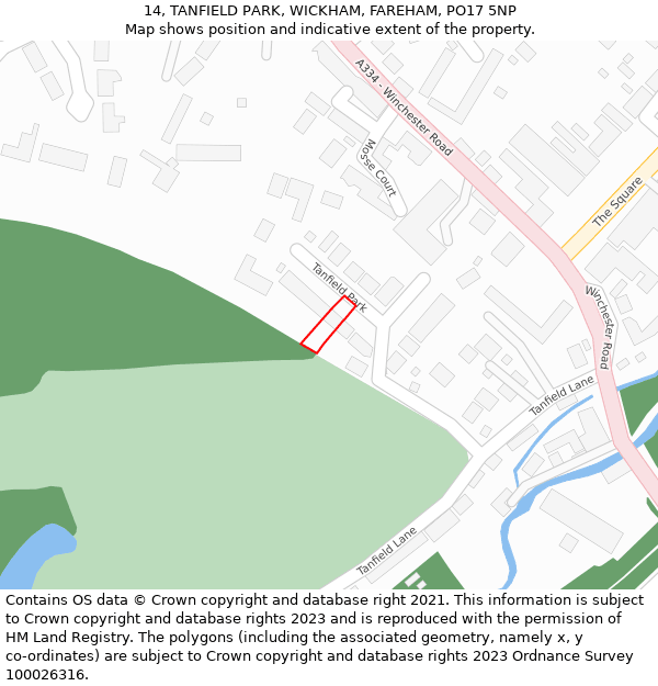 14, TANFIELD PARK, WICKHAM, FAREHAM, PO17 5NP: Location map and indicative extent of plot