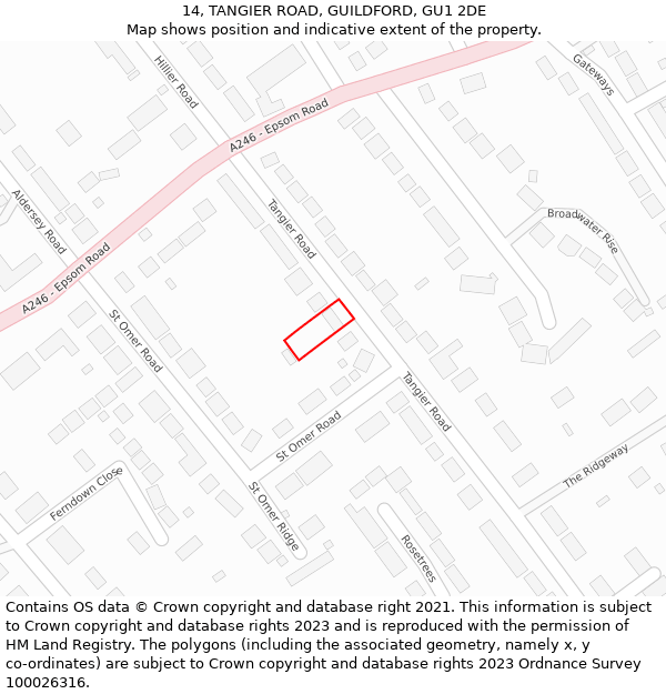 14, TANGIER ROAD, GUILDFORD, GU1 2DE: Location map and indicative extent of plot