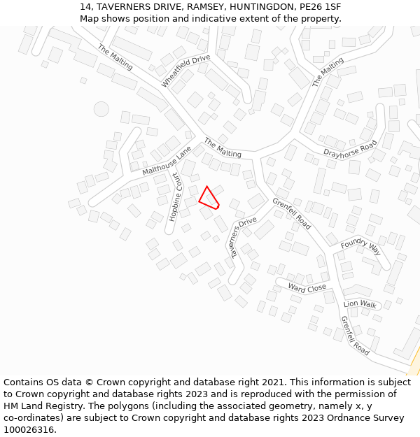 14, TAVERNERS DRIVE, RAMSEY, HUNTINGDON, PE26 1SF: Location map and indicative extent of plot