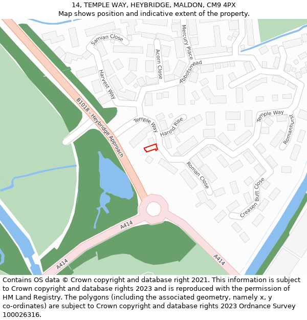 14, TEMPLE WAY, HEYBRIDGE, MALDON, CM9 4PX: Location map and indicative extent of plot