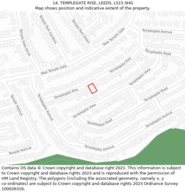 14, TEMPLEGATE RISE, LEEDS, LS15 0HG: Location map and indicative extent of plot
