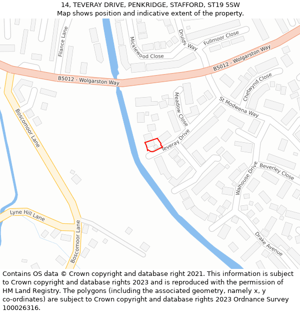 14, TEVERAY DRIVE, PENKRIDGE, STAFFORD, ST19 5SW: Location map and indicative extent of plot