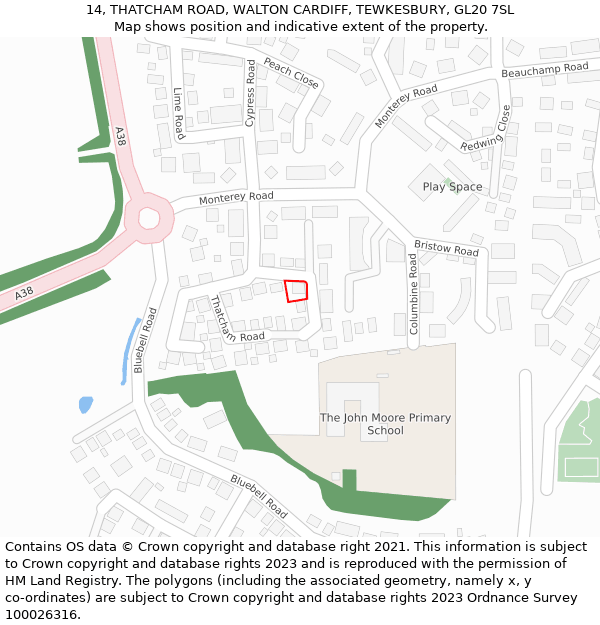 14, THATCHAM ROAD, WALTON CARDIFF, TEWKESBURY, GL20 7SL: Location map and indicative extent of plot