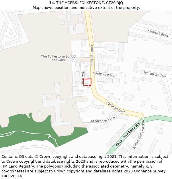 14, THE ACERS, FOLKESTONE, CT20 3JQ: Location map and indicative extent of plot