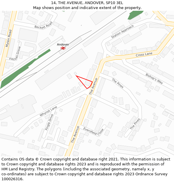 14, THE AVENUE, ANDOVER, SP10 3EL: Location map and indicative extent of plot