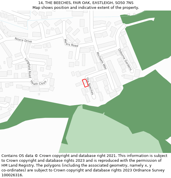 14, THE BEECHES, FAIR OAK, EASTLEIGH, SO50 7NS: Location map and indicative extent of plot