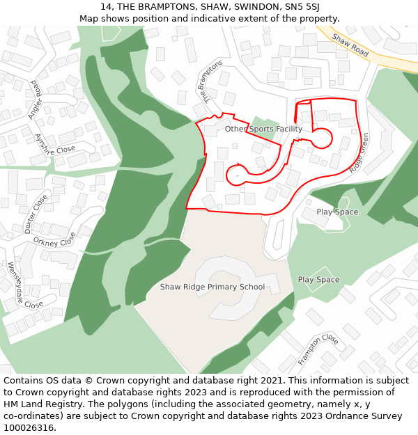 14, THE BRAMPTONS, SHAW, SWINDON, SN5 5SJ: Location map and indicative extent of plot