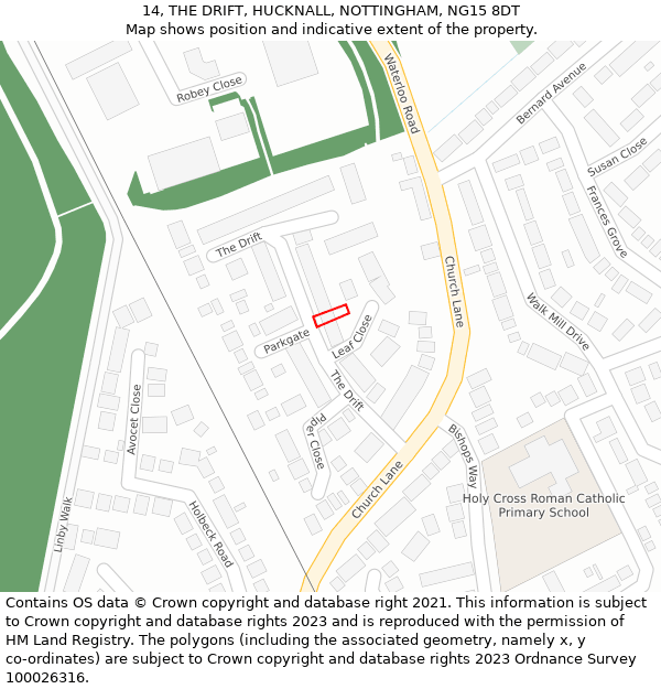 14, THE DRIFT, HUCKNALL, NOTTINGHAM, NG15 8DT: Location map and indicative extent of plot