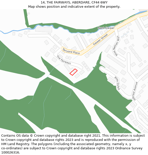 14, THE FAIRWAYS, ABERDARE, CF44 6WY: Location map and indicative extent of plot