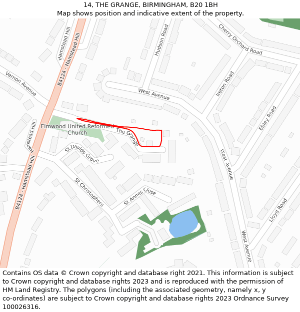 14, THE GRANGE, BIRMINGHAM, B20 1BH: Location map and indicative extent of plot