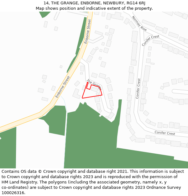 14, THE GRANGE, ENBORNE, NEWBURY, RG14 6RJ: Location map and indicative extent of plot