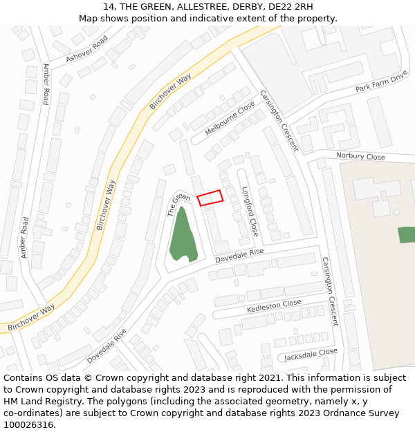 14, THE GREEN, ALLESTREE, DERBY, DE22 2RH: Location map and indicative extent of plot