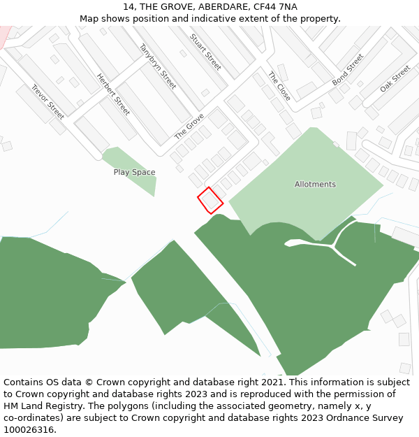 14, THE GROVE, ABERDARE, CF44 7NA: Location map and indicative extent of plot