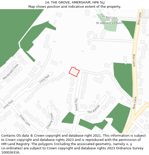 14, THE GROVE, AMERSHAM, HP6 5LJ: Location map and indicative extent of plot