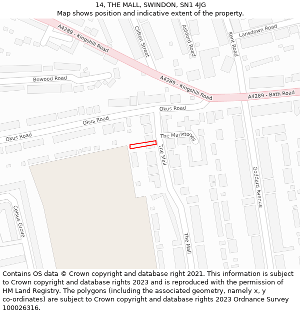 14, THE MALL, SWINDON, SN1 4JG: Location map and indicative extent of plot