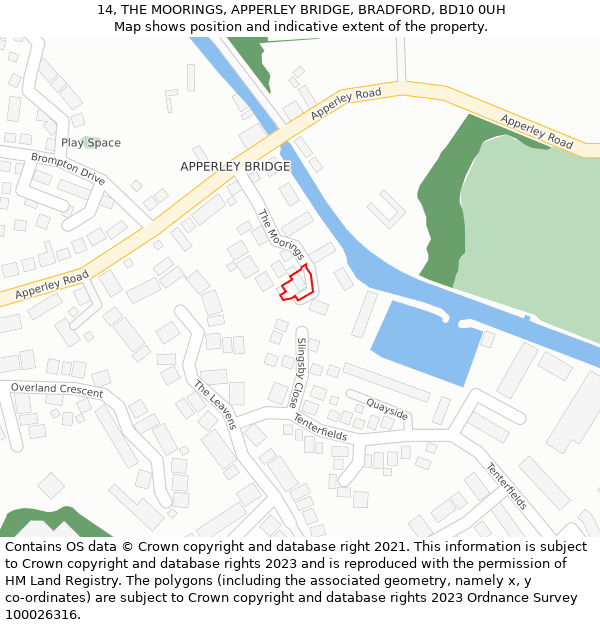 14, THE MOORINGS, APPERLEY BRIDGE, BRADFORD, BD10 0UH: Location map and indicative extent of plot