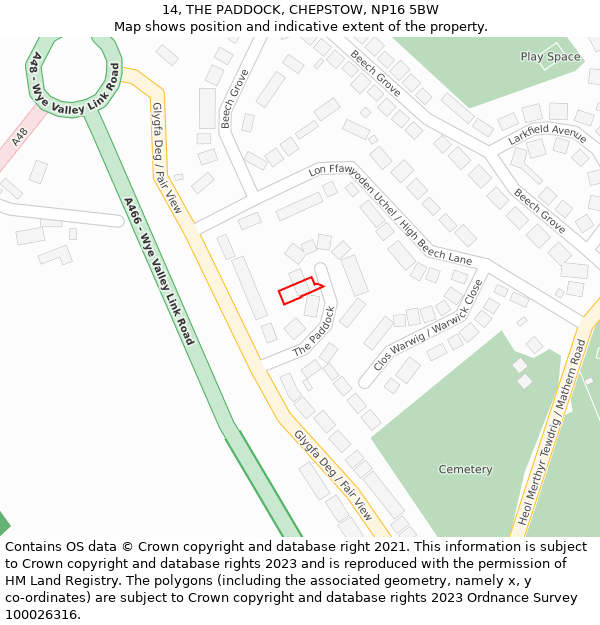 14, THE PADDOCK, CHEPSTOW, NP16 5BW: Location map and indicative extent of plot