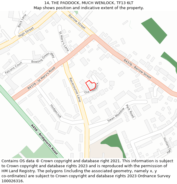 14, THE PADDOCK, MUCH WENLOCK, TF13 6LT: Location map and indicative extent of plot