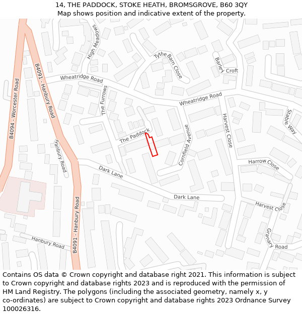 14, THE PADDOCK, STOKE HEATH, BROMSGROVE, B60 3QY: Location map and indicative extent of plot