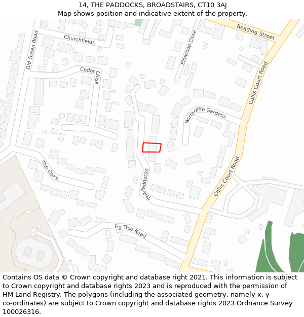 14, THE PADDOCKS, BROADSTAIRS, CT10 3AJ: Location map and indicative extent of plot