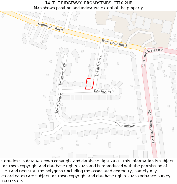 14, THE RIDGEWAY, BROADSTAIRS, CT10 2HB: Location map and indicative extent of plot