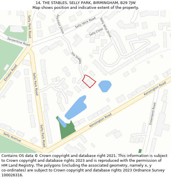 14, THE STABLES, SELLY PARK, BIRMINGHAM, B29 7JW: Location map and indicative extent of plot