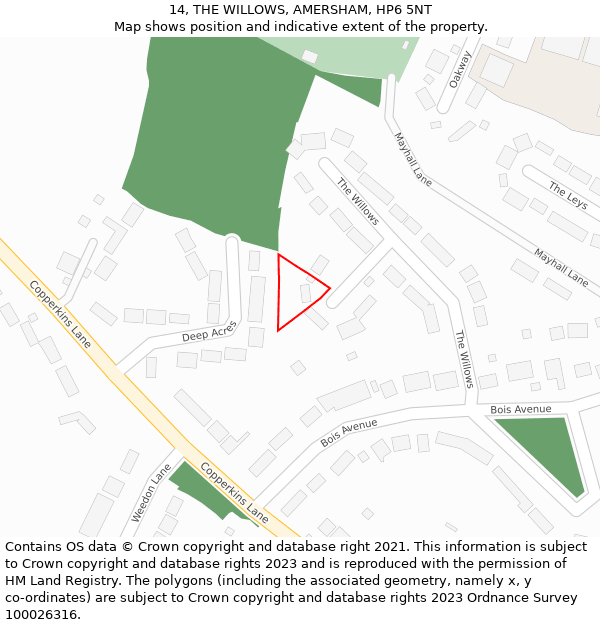 14, THE WILLOWS, AMERSHAM, HP6 5NT: Location map and indicative extent of plot