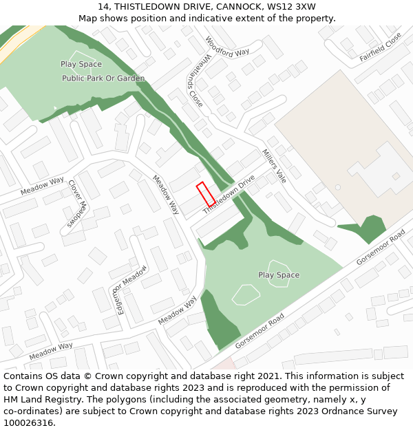 14, THISTLEDOWN DRIVE, CANNOCK, WS12 3XW: Location map and indicative extent of plot