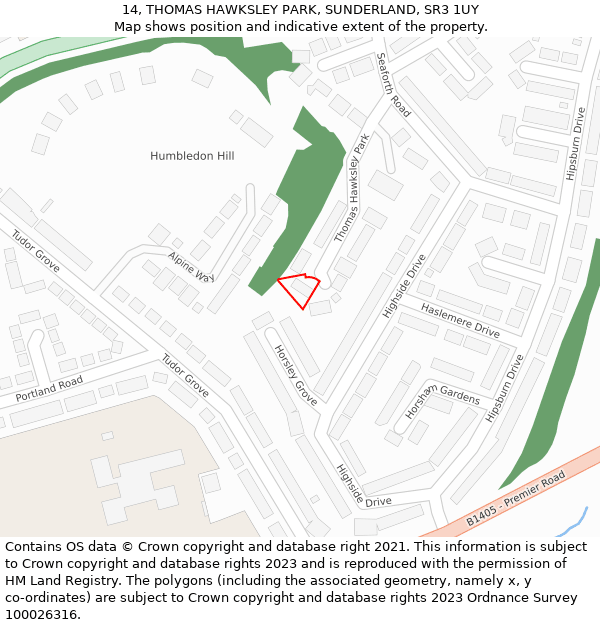 14, THOMAS HAWKSLEY PARK, SUNDERLAND, SR3 1UY: Location map and indicative extent of plot