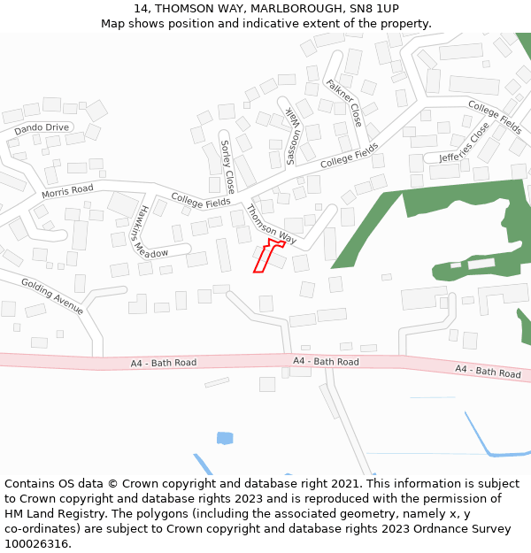 14, THOMSON WAY, MARLBOROUGH, SN8 1UP: Location map and indicative extent of plot