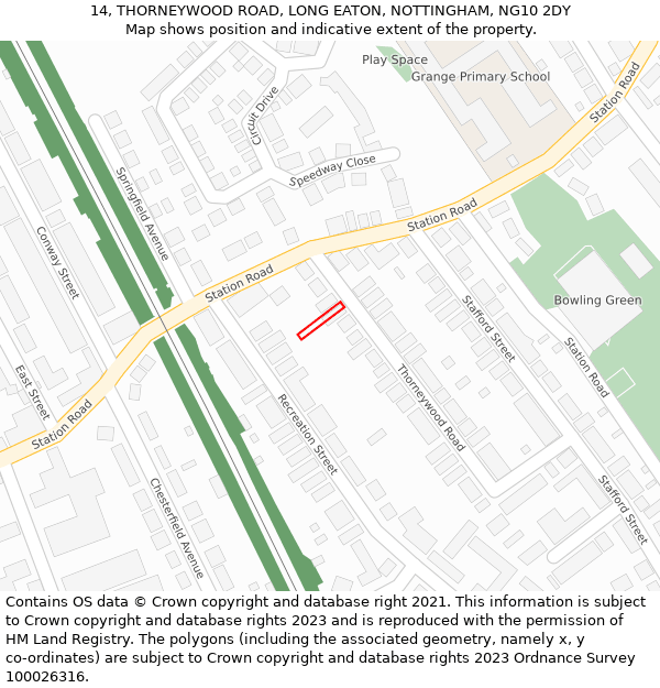 14, THORNEYWOOD ROAD, LONG EATON, NOTTINGHAM, NG10 2DY: Location map and indicative extent of plot