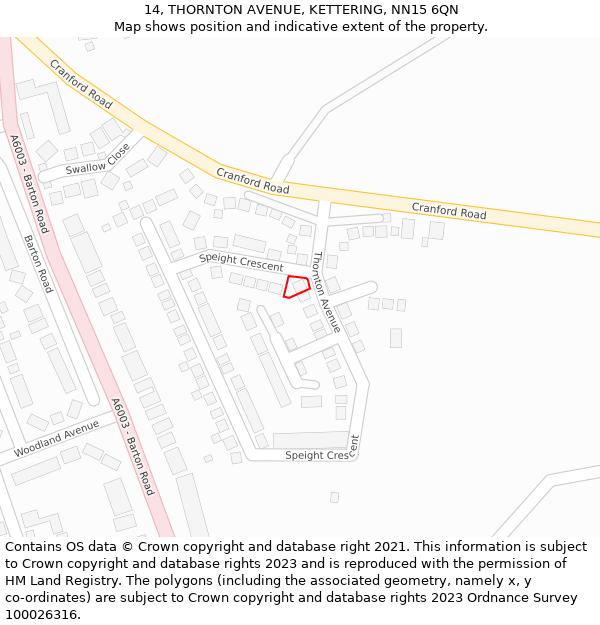 14, THORNTON AVENUE, KETTERING, NN15 6QN: Location map and indicative extent of plot