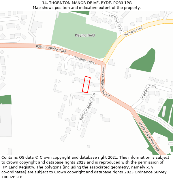 14, THORNTON MANOR DRIVE, RYDE, PO33 1PG: Location map and indicative extent of plot