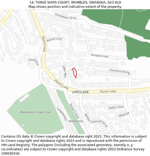 14, THREE SHIPS COURT, MUMBLES, SWANSEA, SA3 4LD: Location map and indicative extent of plot