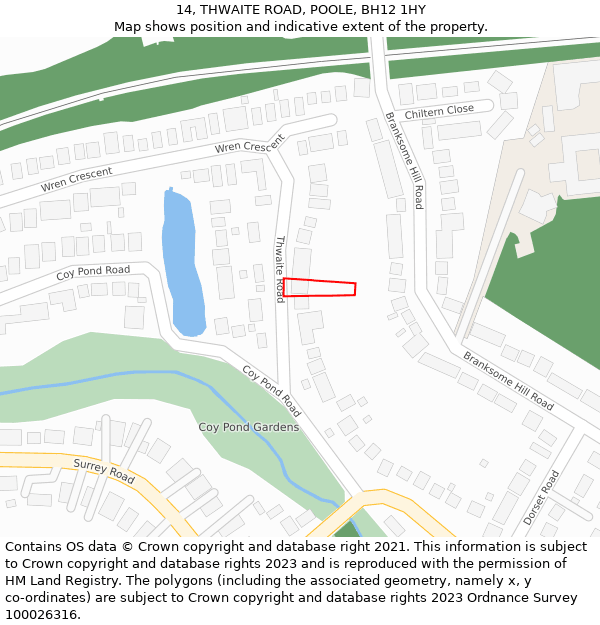 14, THWAITE ROAD, POOLE, BH12 1HY: Location map and indicative extent of plot