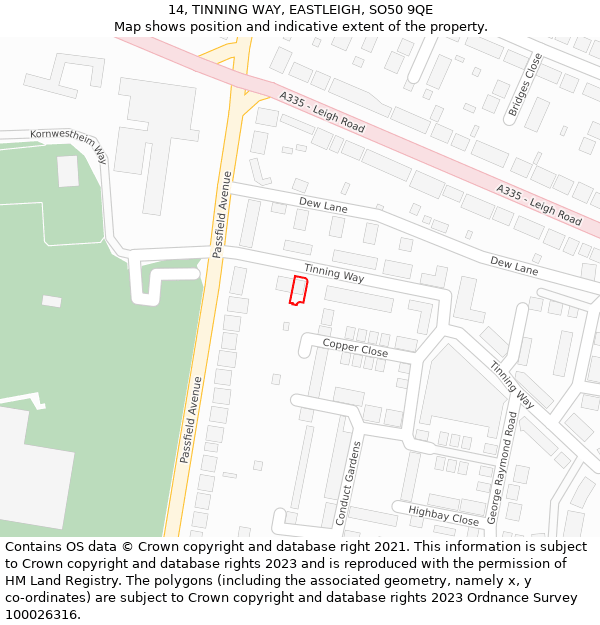 14, TINNING WAY, EASTLEIGH, SO50 9QE: Location map and indicative extent of plot