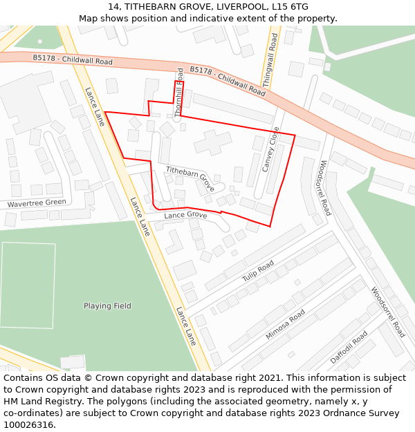14, TITHEBARN GROVE, LIVERPOOL, L15 6TG: Location map and indicative extent of plot