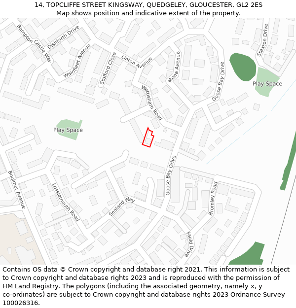 14, TOPCLIFFE STREET KINGSWAY, QUEDGELEY, GLOUCESTER, GL2 2ES: Location map and indicative extent of plot