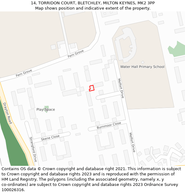 14, TORRIDON COURT, BLETCHLEY, MILTON KEYNES, MK2 3PP: Location map and indicative extent of plot