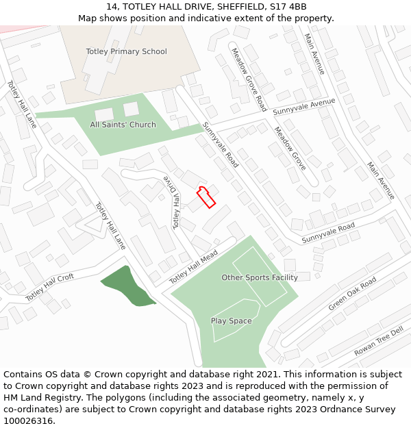 14, TOTLEY HALL DRIVE, SHEFFIELD, S17 4BB: Location map and indicative extent of plot