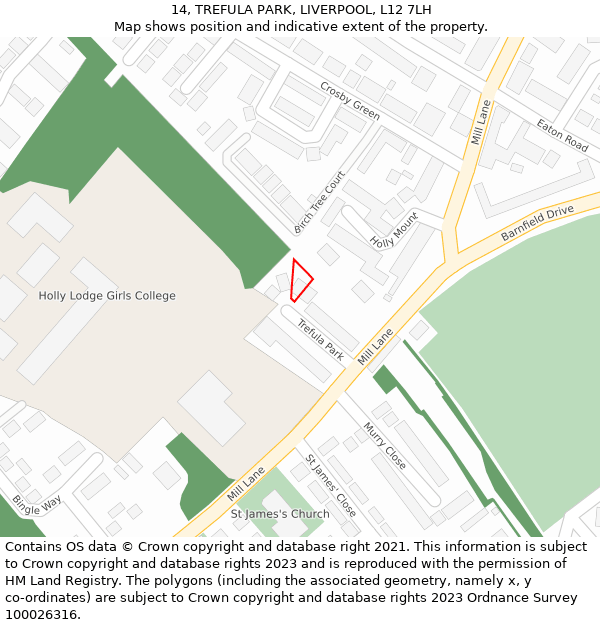 14, TREFULA PARK, LIVERPOOL, L12 7LH: Location map and indicative extent of plot