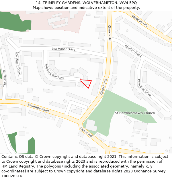 14, TRIMPLEY GARDENS, WOLVERHAMPTON, WV4 5PQ: Location map and indicative extent of plot