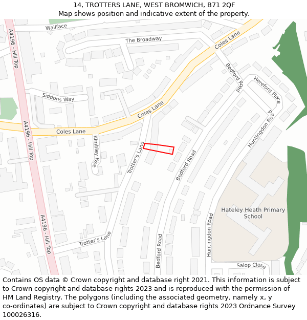 14, TROTTERS LANE, WEST BROMWICH, B71 2QF: Location map and indicative extent of plot