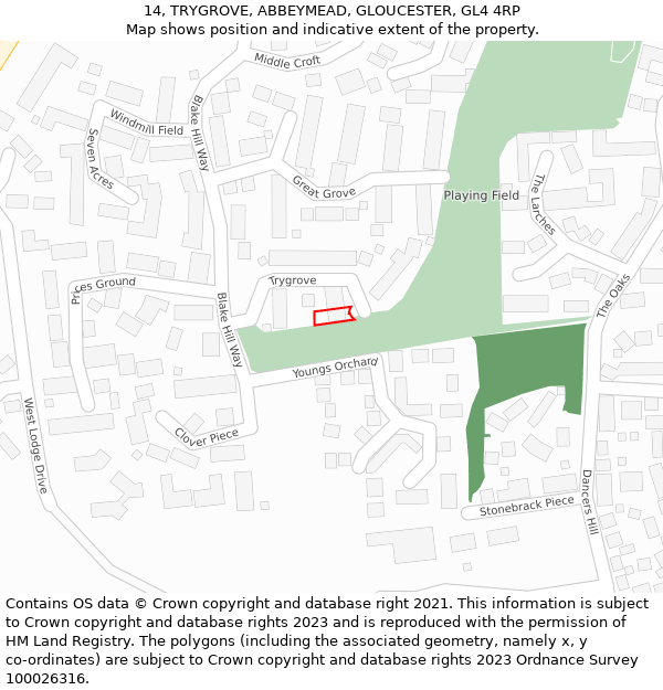 14, TRYGROVE, ABBEYMEAD, GLOUCESTER, GL4 4RP: Location map and indicative extent of plot