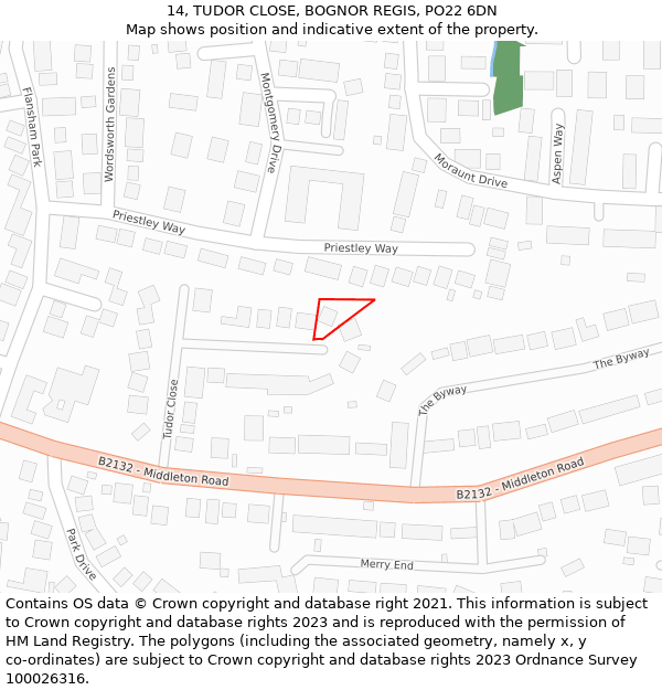 14, TUDOR CLOSE, BOGNOR REGIS, PO22 6DN: Location map and indicative extent of plot