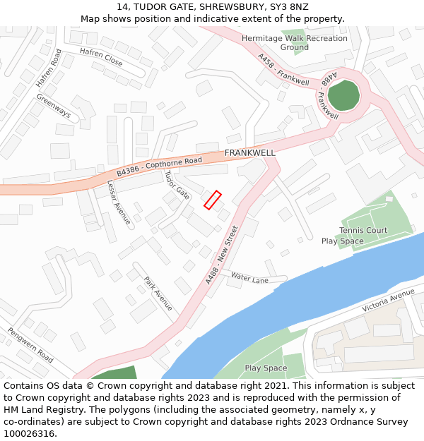 14, TUDOR GATE, SHREWSBURY, SY3 8NZ: Location map and indicative extent of plot