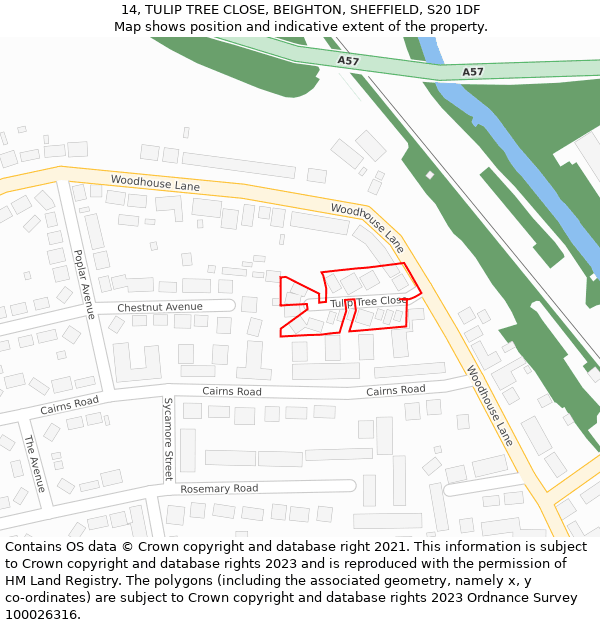 14, TULIP TREE CLOSE, BEIGHTON, SHEFFIELD, S20 1DF: Location map and indicative extent of plot