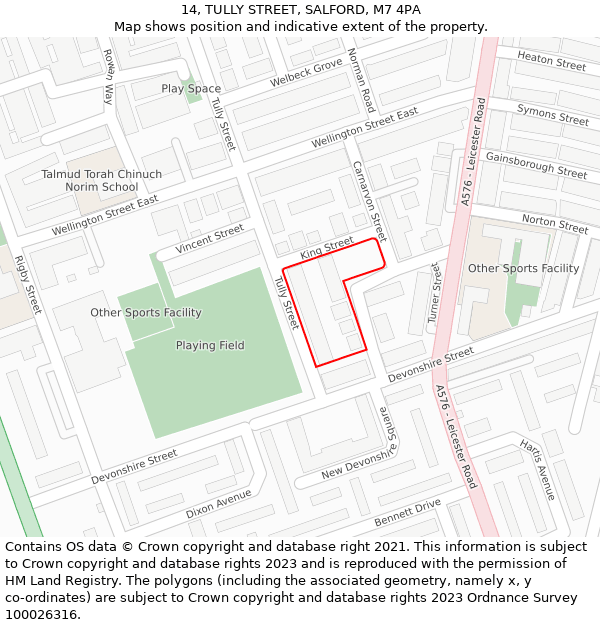 14, TULLY STREET, SALFORD, M7 4PA: Location map and indicative extent of plot