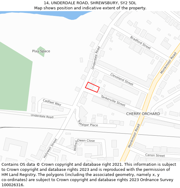 14, UNDERDALE ROAD, SHREWSBURY, SY2 5DL: Location map and indicative extent of plot